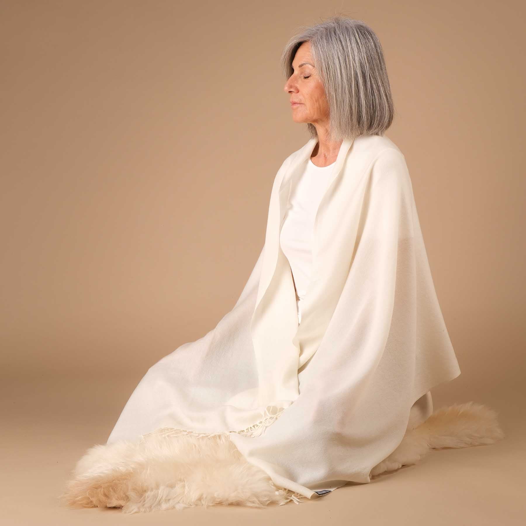 Châle de méditation laine mérinos uni blanc
