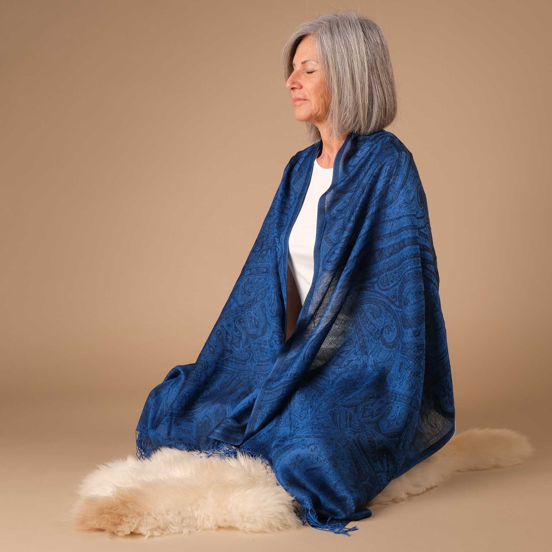 Châle de méditation, foulard, écharpe Moana bleu