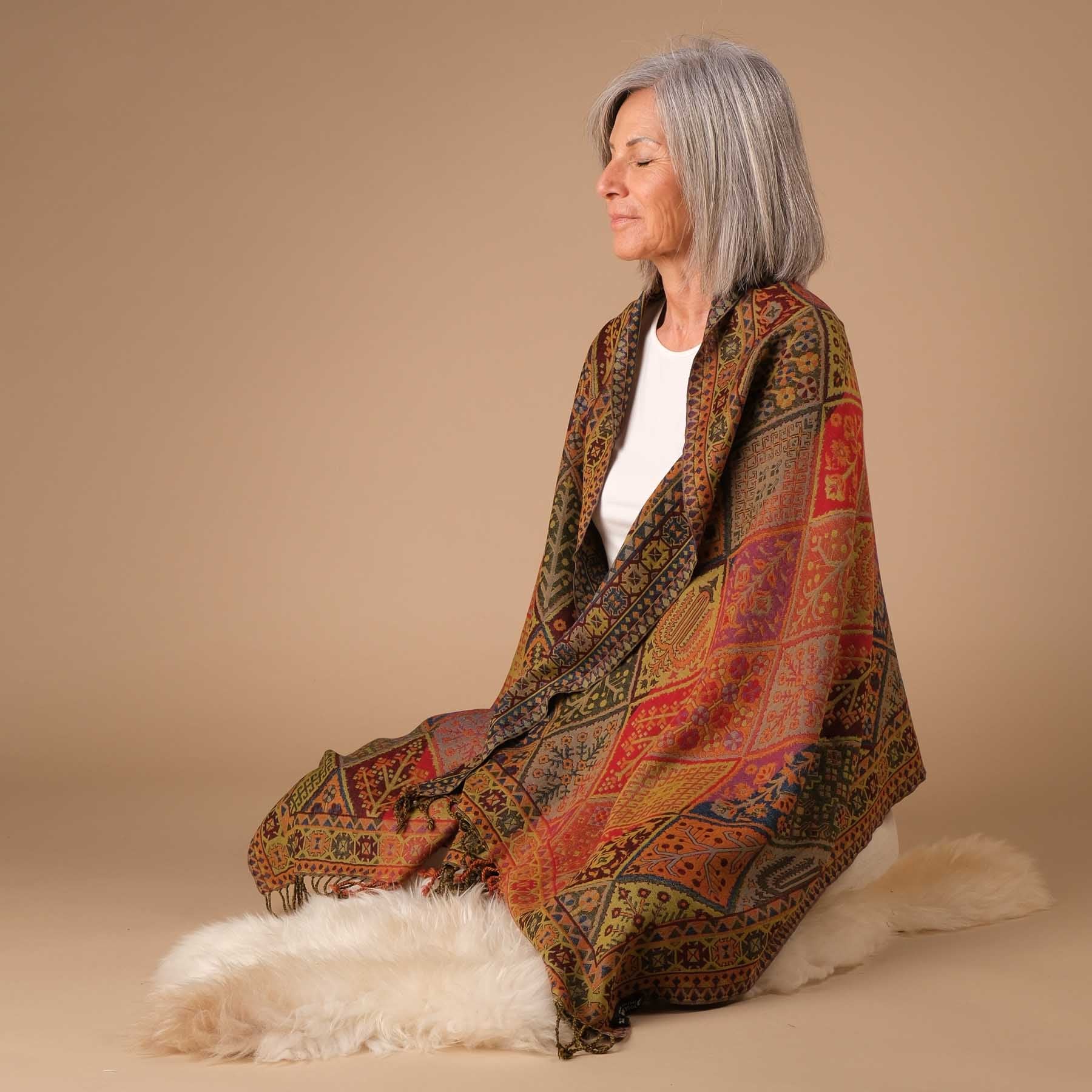 Châle de méditation laine patchwork