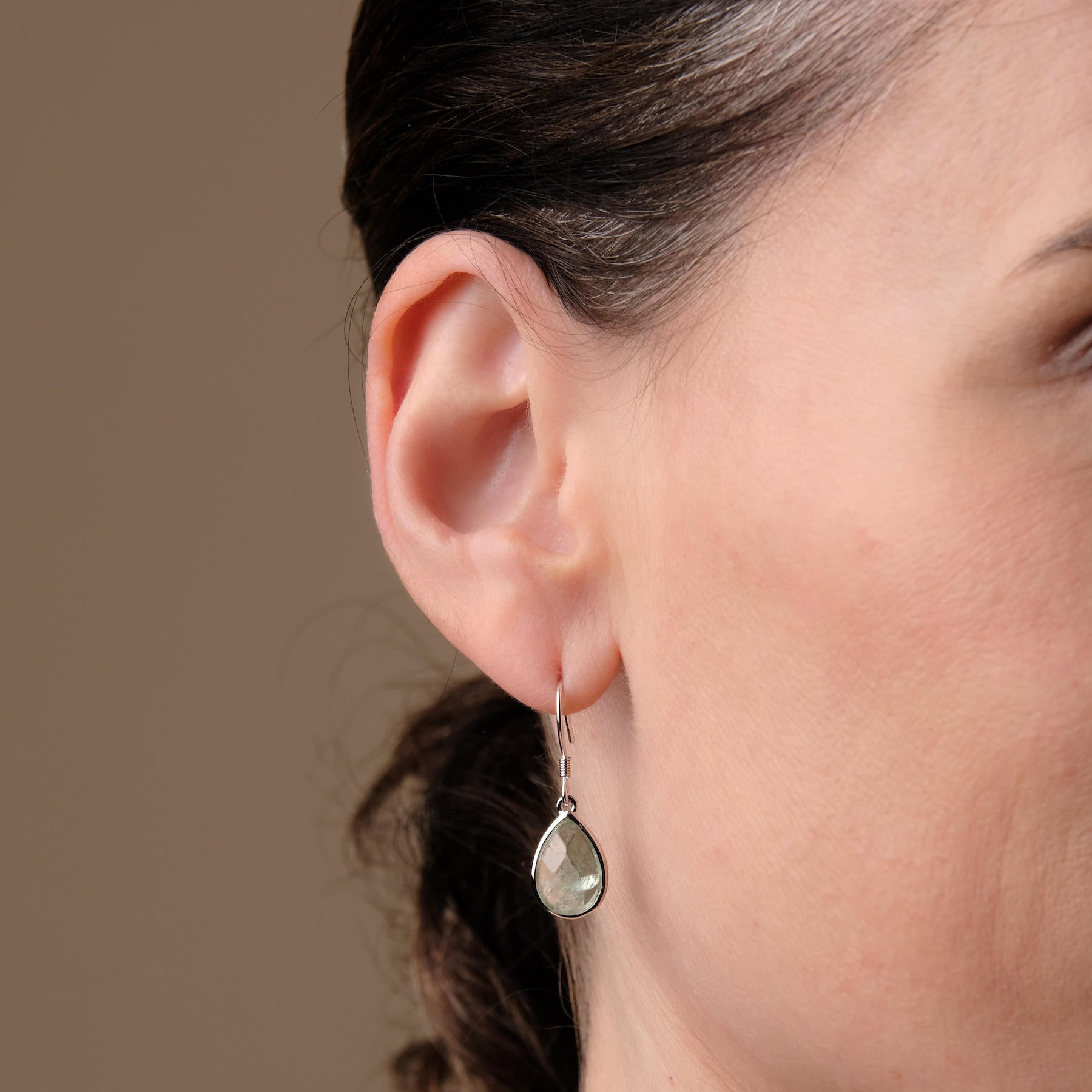 Bijoux de Yoga Pendentifs d'oreilles Prasiolite argent à facettes