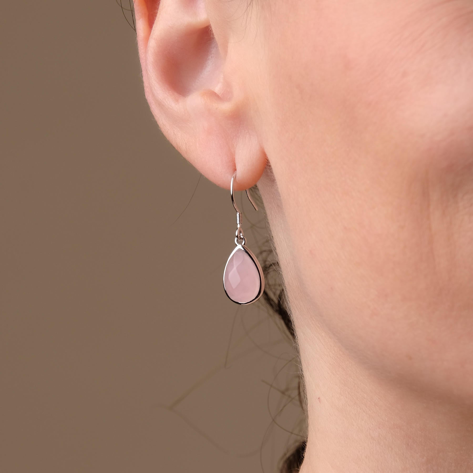 Bijoux de Yoga Pendentif d'oreille Quartz rose argenté à facettes