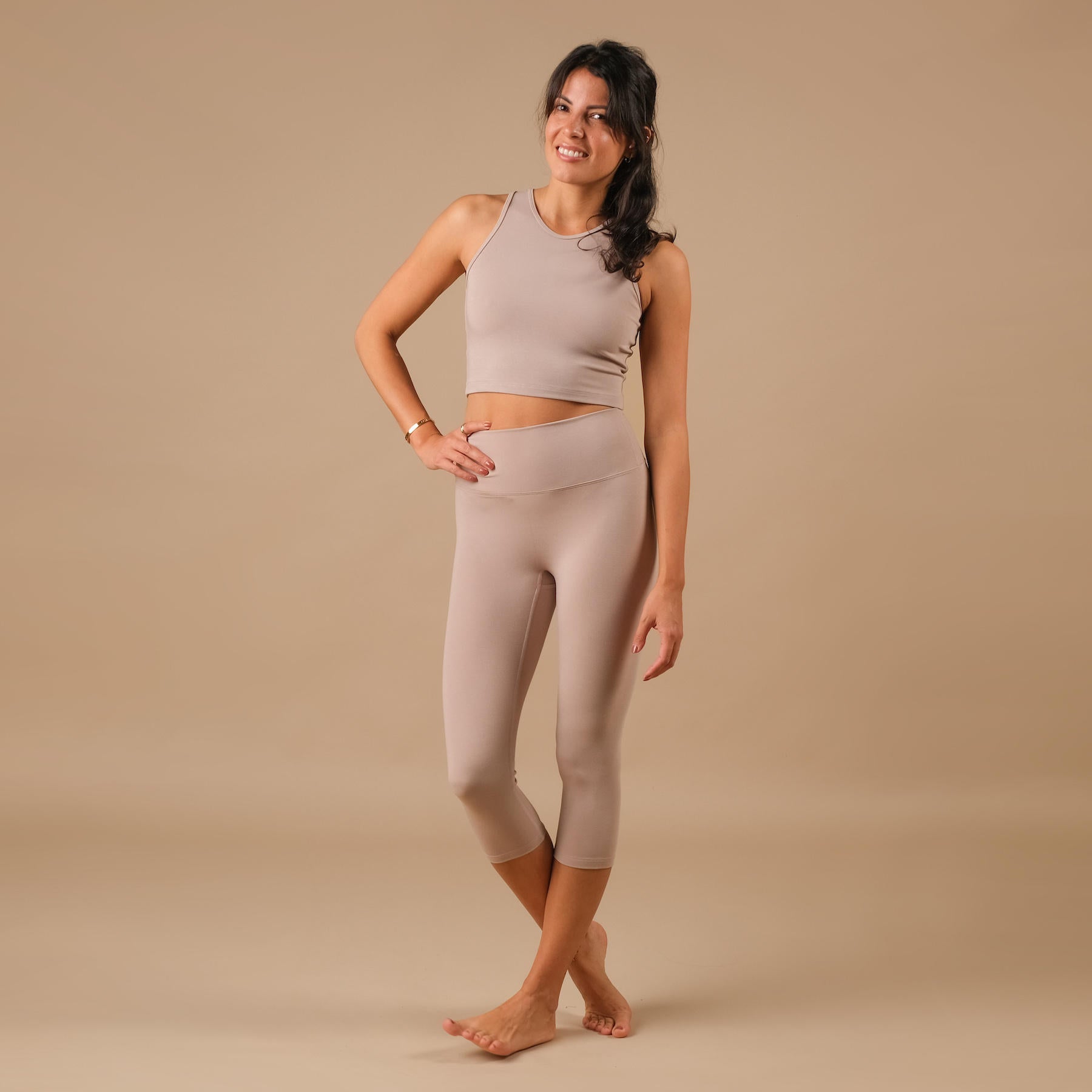 Yoga Capri Leggings Comfy mocca fabriqué de manière durable en Suisse