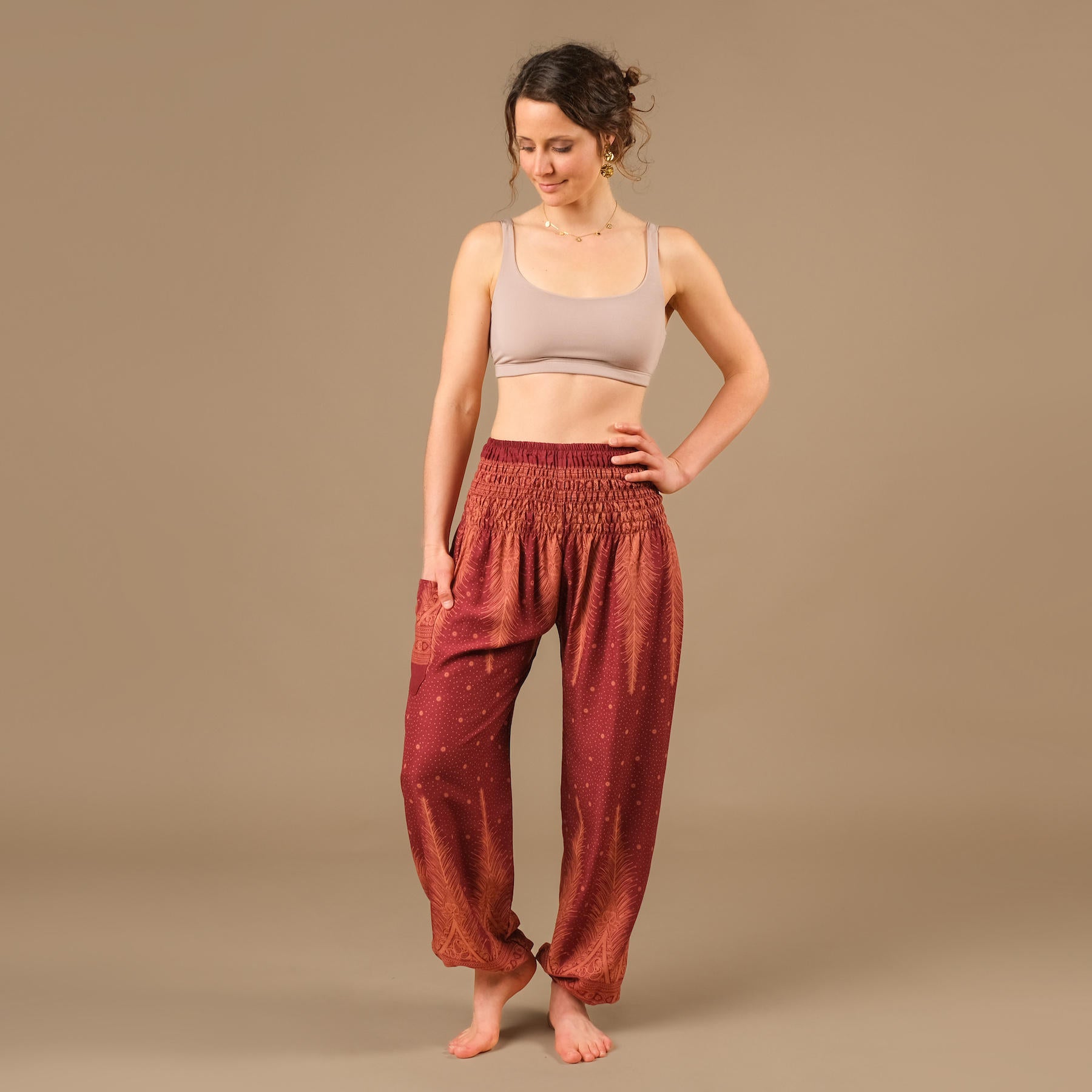 Pantalon de harem, sarouel pour le yoga et les loisirs Bohemian rouge