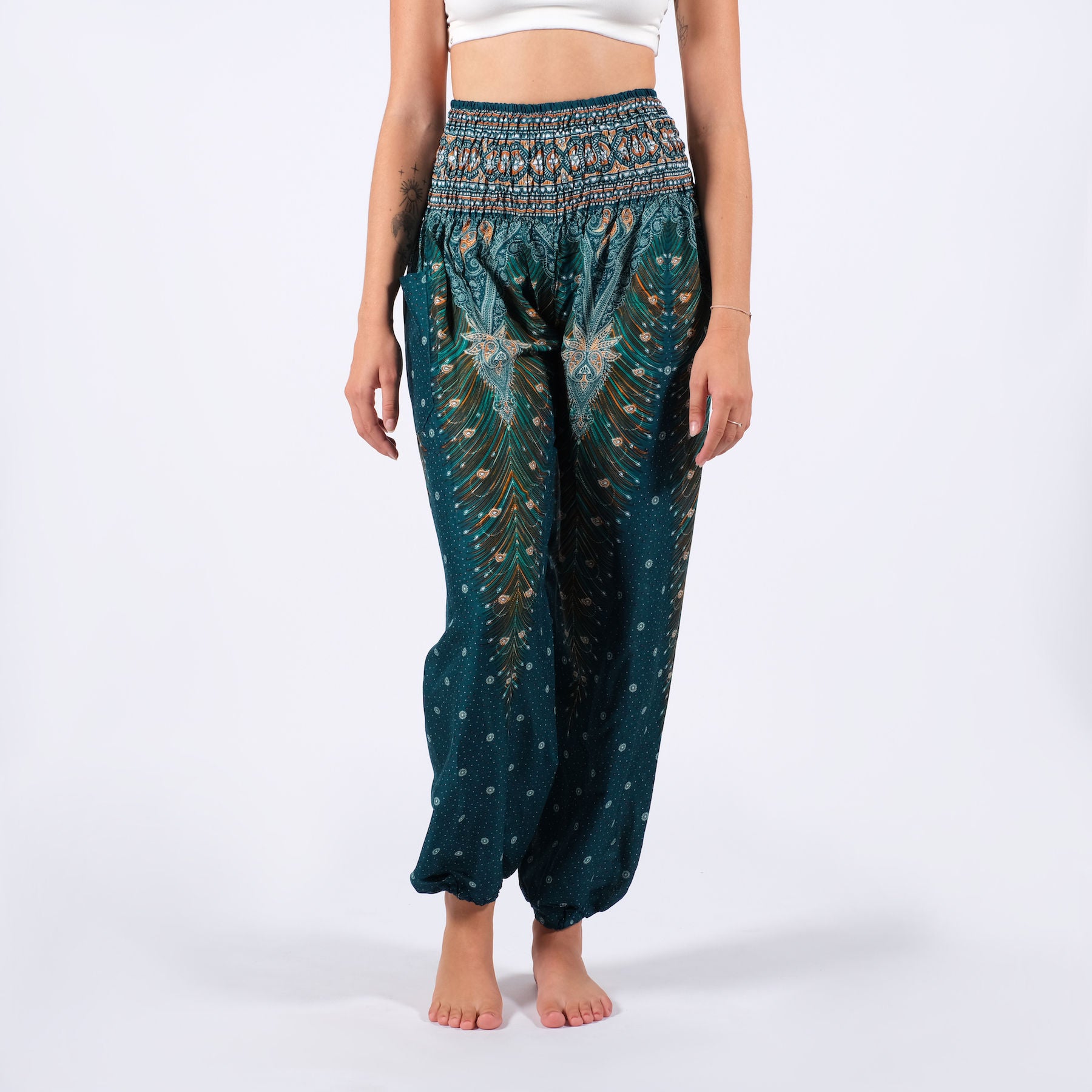 Pantalon de yoga harem Plume turquoise