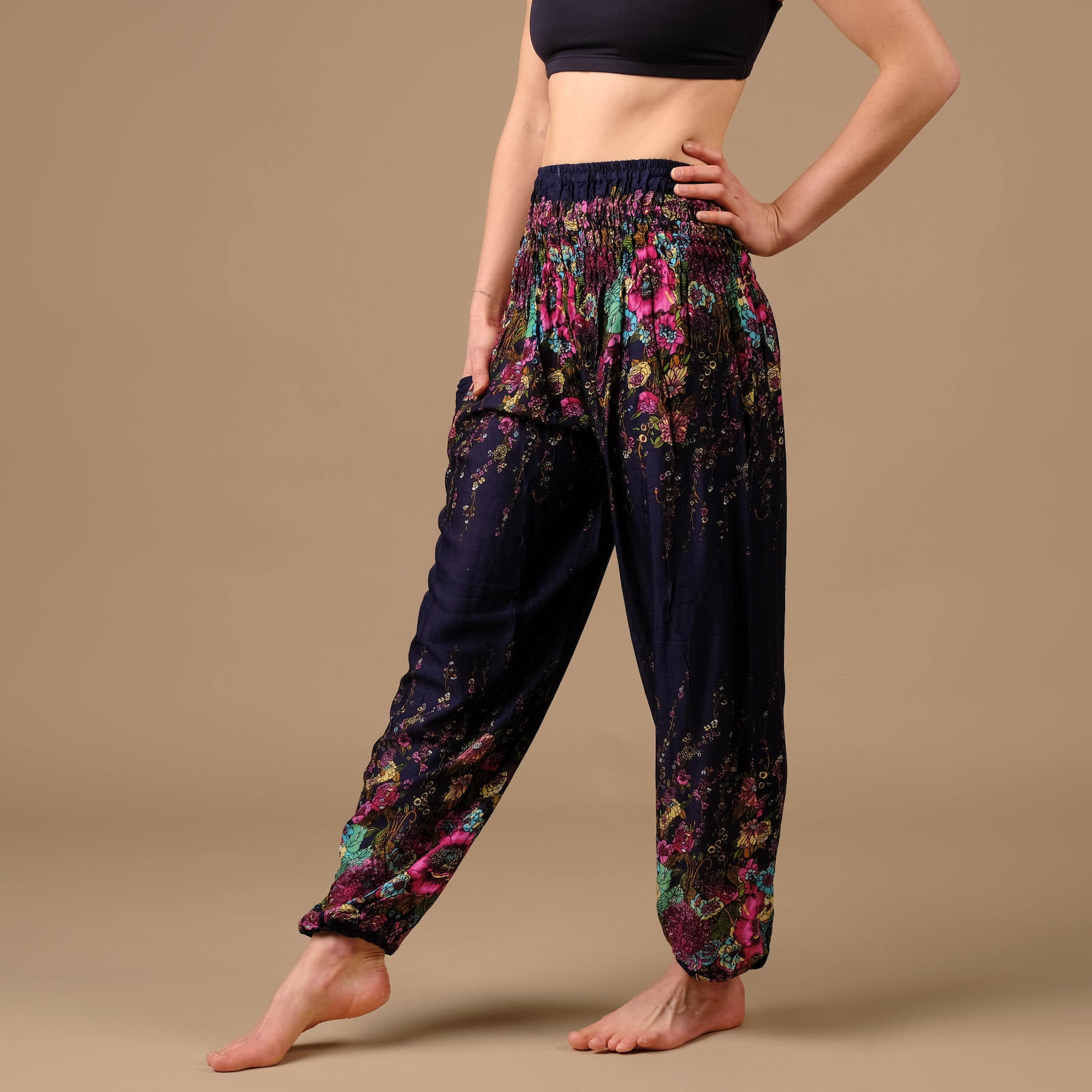 Pantalon de yoga harem Flower navy