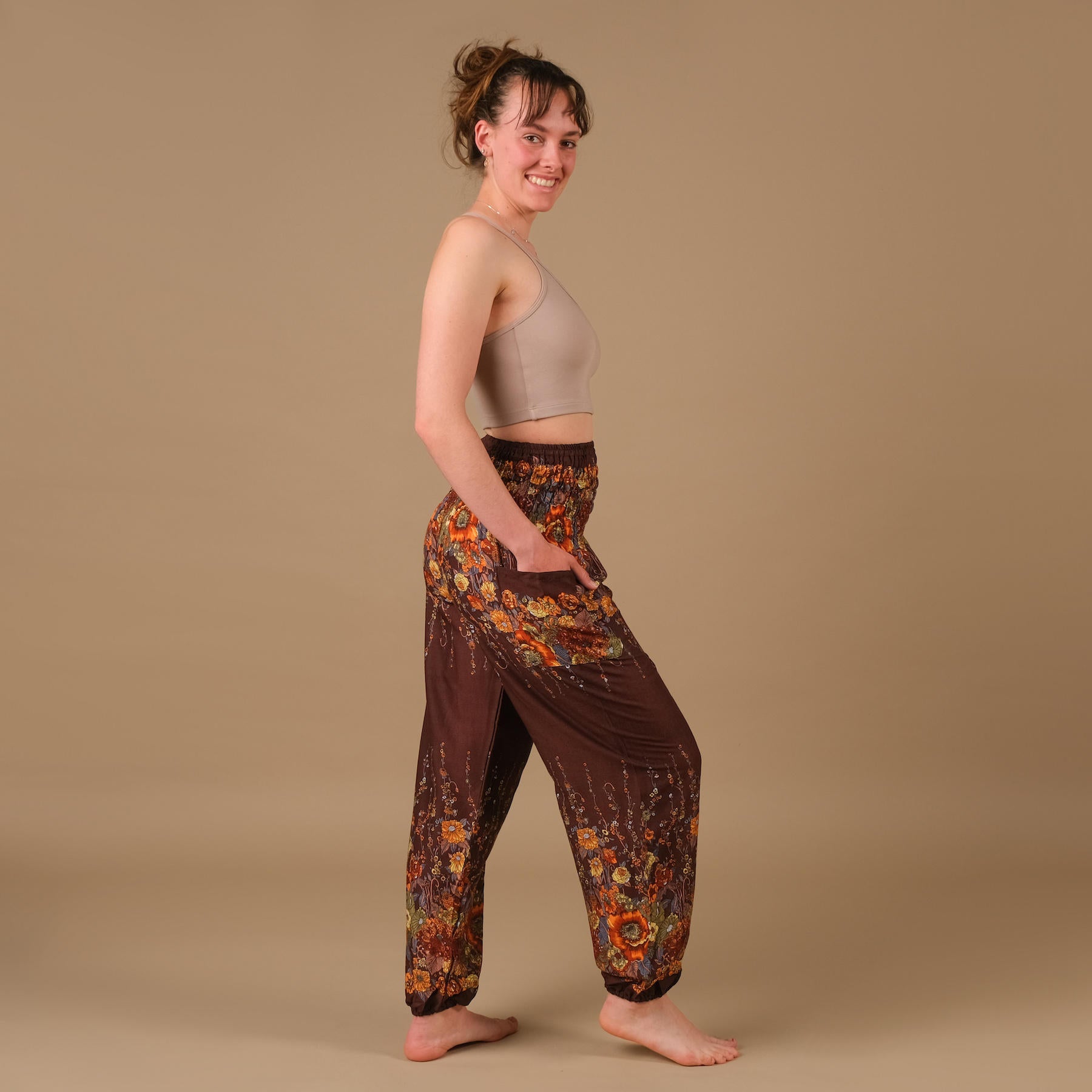 Pantalon de yoga harem Flower marron