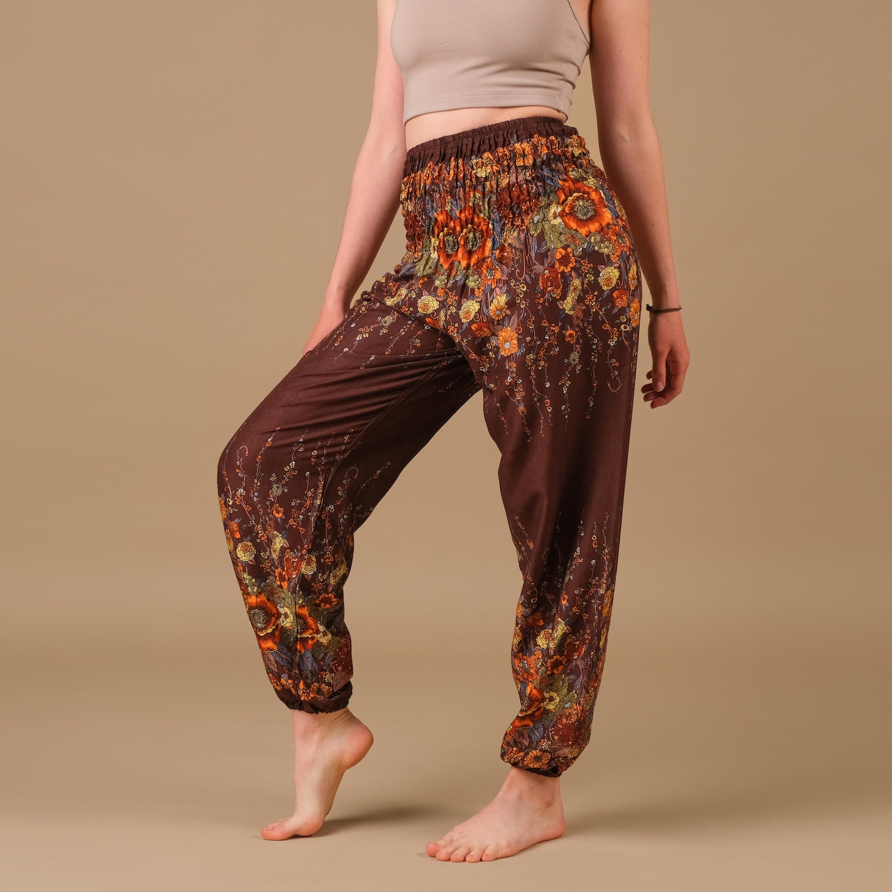 Pantalon de yoga harem Flower marron