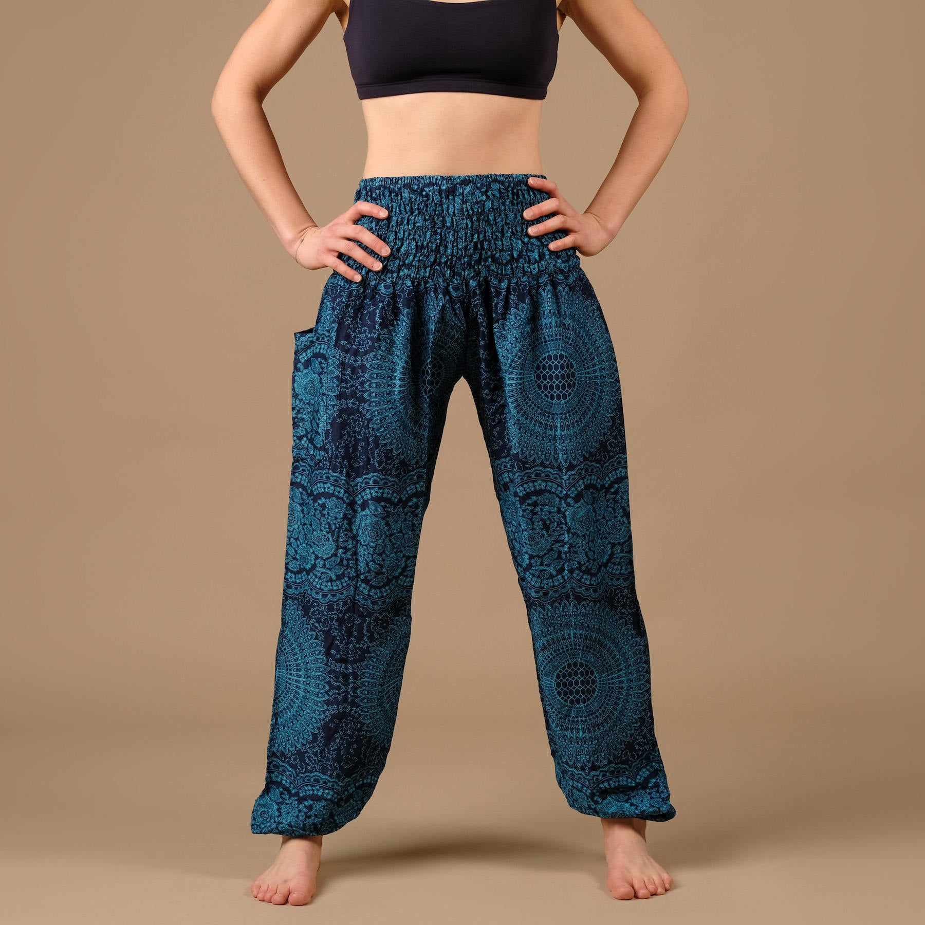 Pantalon de yoga harem Boho Pants Indian Summer bleu