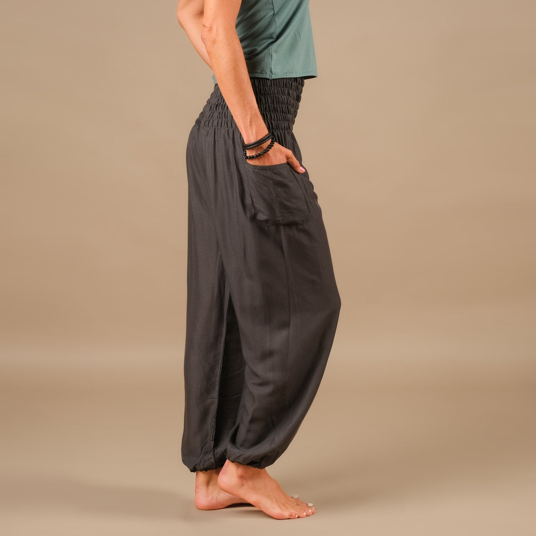 Pantalon de yoga harem uni anthracite