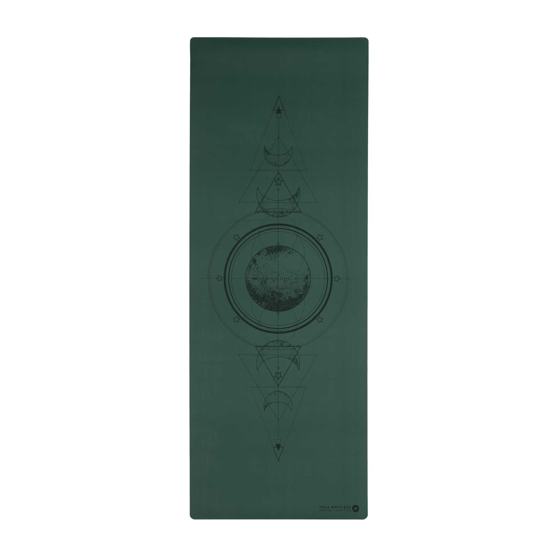 Tapis de yoga SuperGrip 2.0 Moon vert foncé en caoutchouc naturel super antidérapant avec lignes d'aide pour un alignement correct